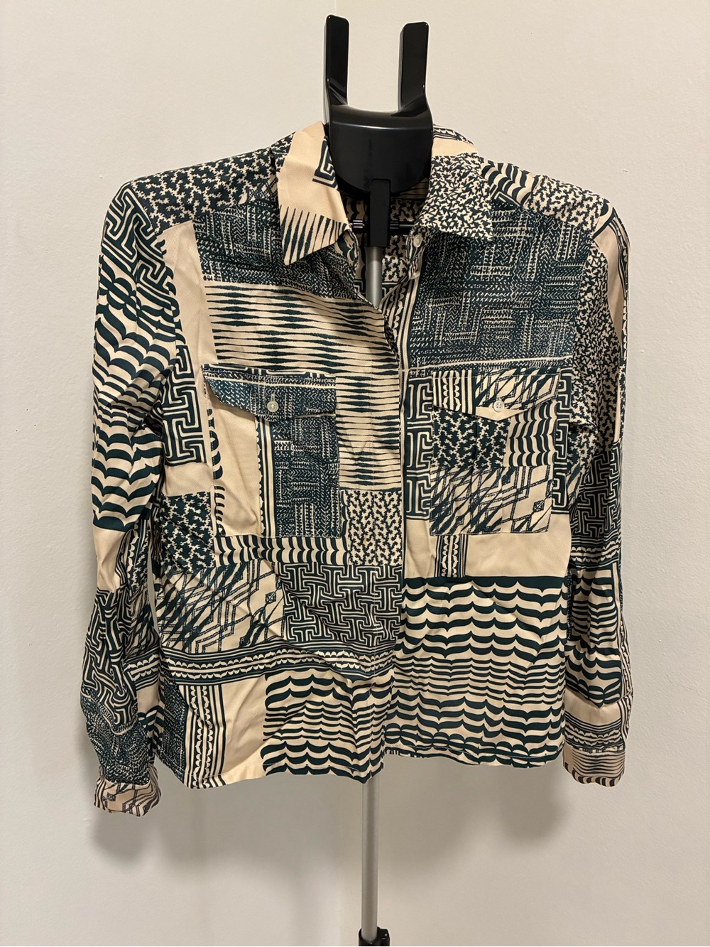 Reiss Black & Beige Geometric Print Shirt Jacket